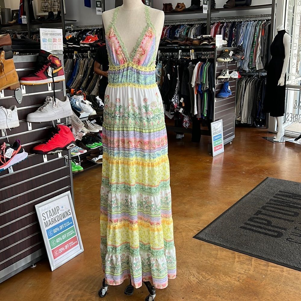 Alice + Olivia Pastel Multi-Color Floral Maxi Dress